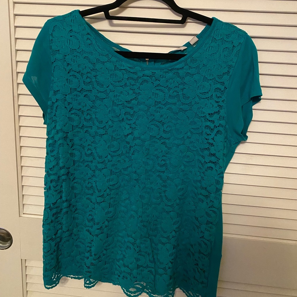 Teal New York and Company lace top.